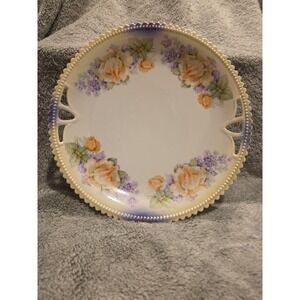 PK Silesia Rose  Lusterware Vintage Reticulated Handle Luncheon Platter 9 Inches